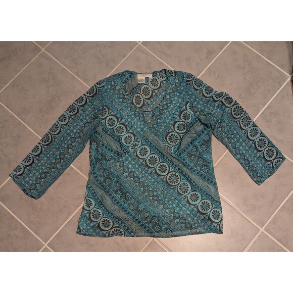 Como women blue paisley print tunic blouse 3/4 Sleeve Size 1X - Picture 6 of 10